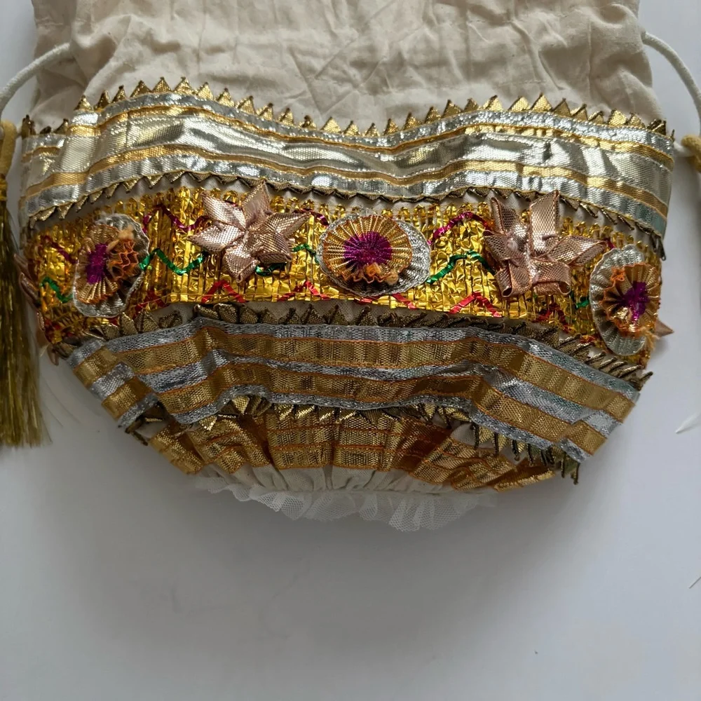 Free People Seasons Sparkle Mini Gift Sack Gold NWT Festive Holiday Christmas